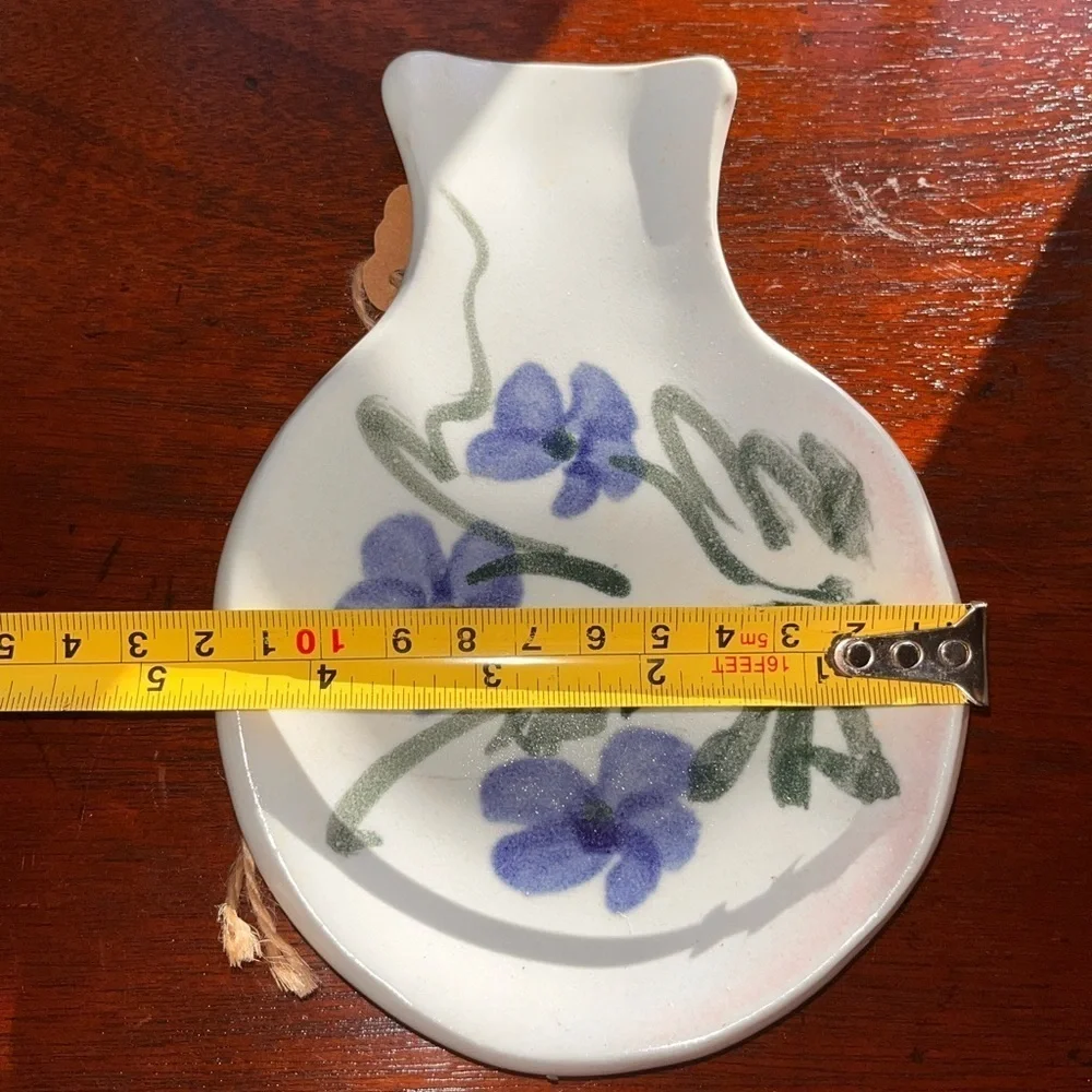 Vintage pottery hand made spoon rest. Hand painted. Artist signed